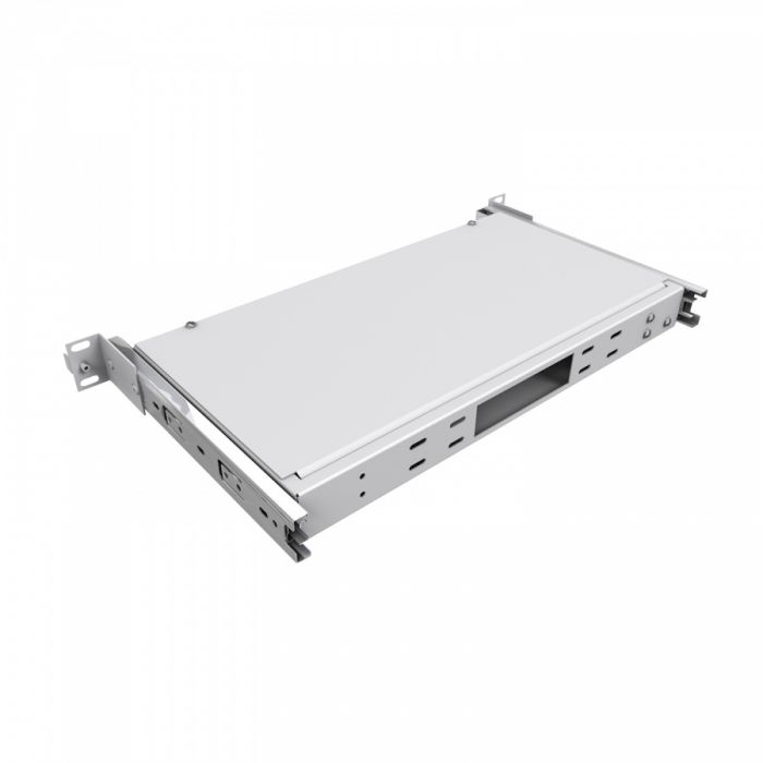 Кросс NTSS оптический выдвижной 19'' частично укомплектованный 1U, 8/16/24 портов SС (планки SC-3шт, планка-заглушка-2шт, сплайс-кассета-1шт) серый RAL 7035