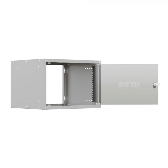 Шкаф настенный телекоммуникационный NTSS LIME 6U 550х350х370мм, 2 профиля 19, дверь стеклянная, боковые стенки несъемные, разобранный, серый RAL 7035