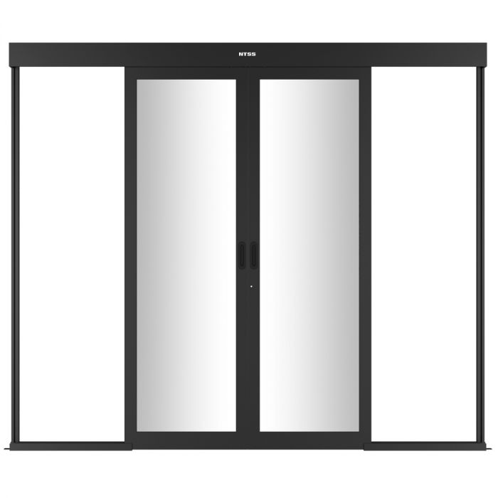 Дверь двухстворчатая механическая изолированной системы NTSS, 42U, стекло с замком, для коридора шириной 1200мм с опорной рамой, черная RAL 9005