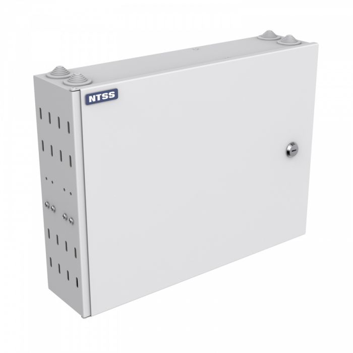 Кросс NTSS оптический настенный, укомплектованный, 24 порта ST/UPC, 50/125 мкм (планки, сплайс-кассета, пигтейлы, КДЗС, адаптеры) серый RAL 7035