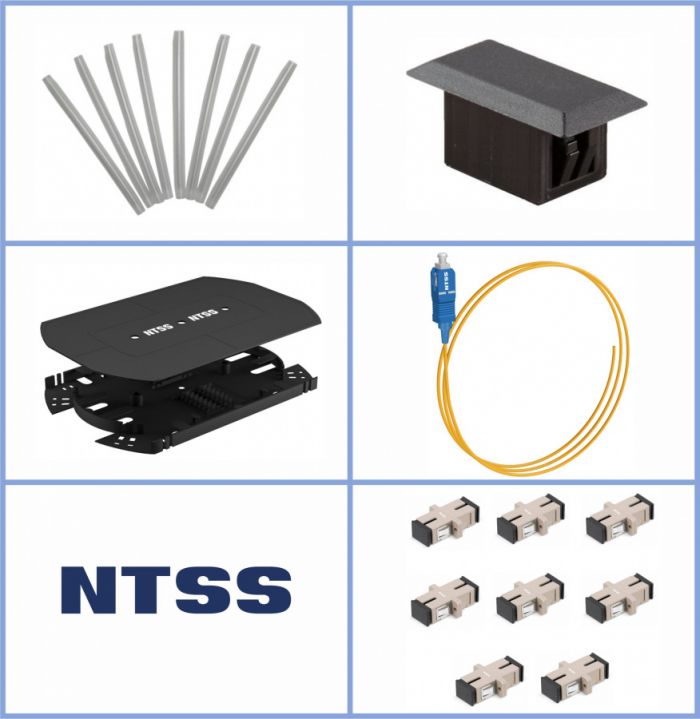 Кросс NTSS оптический 19'' укомплектованный 2U, 96 портов SC/UPC, 9/125 мкм (сплошная панель, сплайс-кассета 3шт, пигтейлы, КДЗС, адаптеры) серый RAL 7035