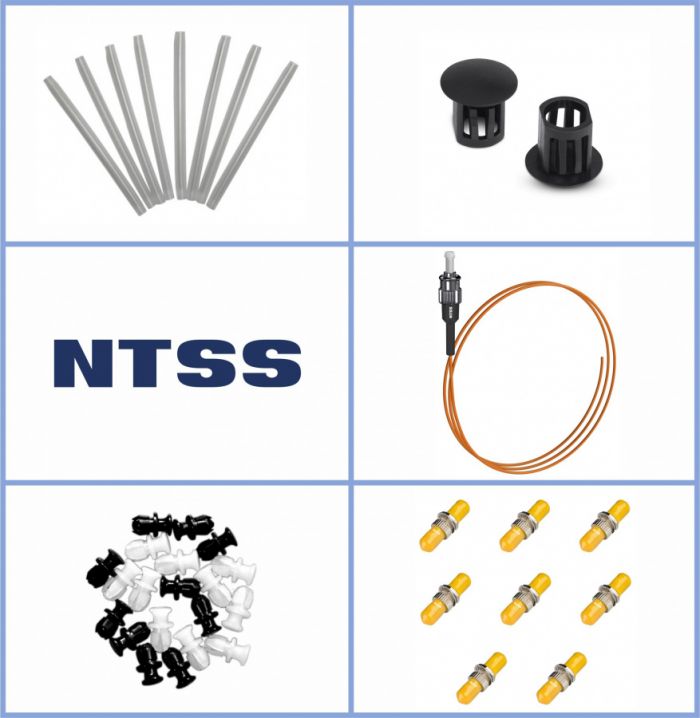 Кросс NTSS оптический настенный Мини, укомплектованный, 4 порта ST/UPC, 62.5/125 мкм (планка, ложемент, пигтейлы, КДЗС, адаптеры) серый RAL 7035