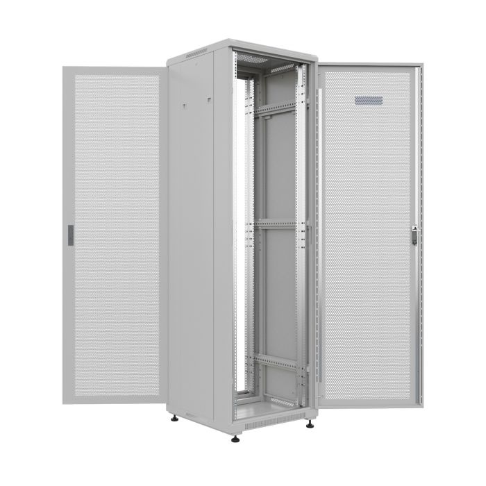 Шкаф напольный универсальный серверный NTSS R 42U 600х600мм, 4 профиля 19, двери перфорированная и перфорированная, боковые стенки съемные, регулируемые опоры, разобранный, серый RAL 7035