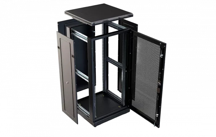 Шкаф телекоммуникационный напольный 19", 24U(800x800), ШТ-НП-М-24U-800-800-П-Ч, передняя дверь перфорация, черный ССД