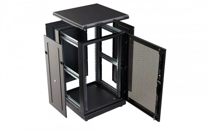 Шкаф телекоммуникационный напольный 19",18U(600x800), ШТ-НП-М-18U-600-800-П-Ч, передняя дверь перфорация, черный ССД