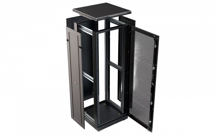 Шкаф телекоммуникационный напольный 19", 33U(600x600), ШТ-НП-М-33U-600-600-П-Ч, передняя дверь перфорация, черный ССД