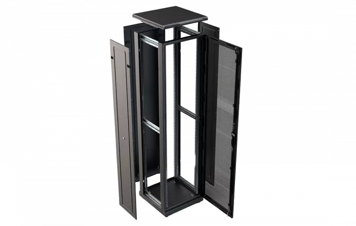 Шкаф телекоммуникационный напольный 19", 47U (600x800), ШТ-НП-М-47U-600-800-П-Ч, передняя дверь перфорация, черный ССД