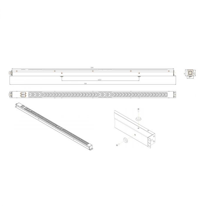 Блок распр.питания NTSS, Basic, 1ф32А, 7.4кВт, 2 гидр.авт., (36)С13, (6)С19, сталь, 3м каб., вил. IEC 60309