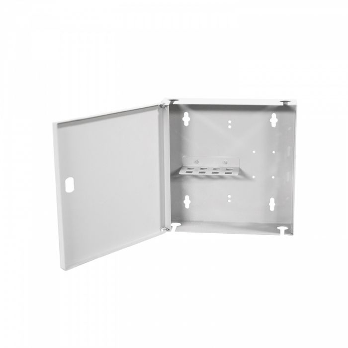 Кросс NTSS оптический настенный Мини, укомплектованный, 4 порта LC/UPC duplex, 50/125 мкм ОМ4 (сплошная панель, ложемент, пигтейлы, КДЗС, адаптеры) серый RAL 7035