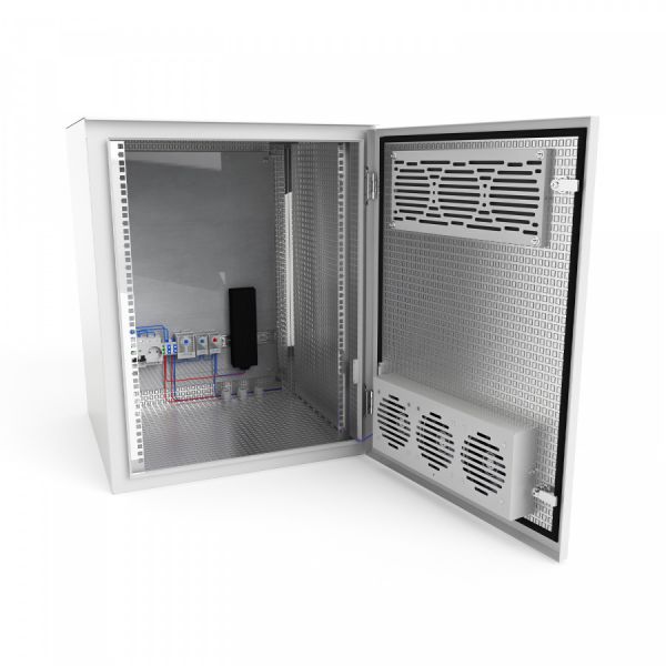 Шкаф настенный климатический NTSS WT 6U (ШхВхГ) 600x400x350 мм, 4 профиля 19, с обогревом 100W и вентиляцией, IP55, серый RAL 7035