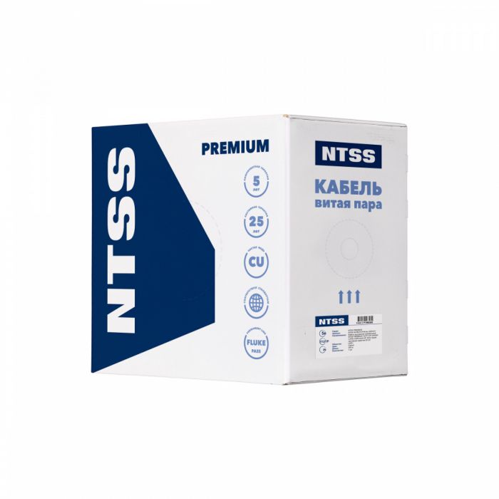 Кабель витая пара NTSS PREMIUM F/UTP 5e 4 пары одножильный 24AWG внутренний LSZH нг(А)-HF 305м серый