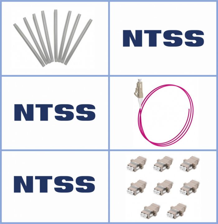 Кросс NTSS оптический настенный Микро, укомплектованный, 4 порта LC/UPC duplex, 50/125 мкм ОМ4 (сплошная панель, ложемент, пигтейлы, КДЗС, адаптеры) серый RAL 7035