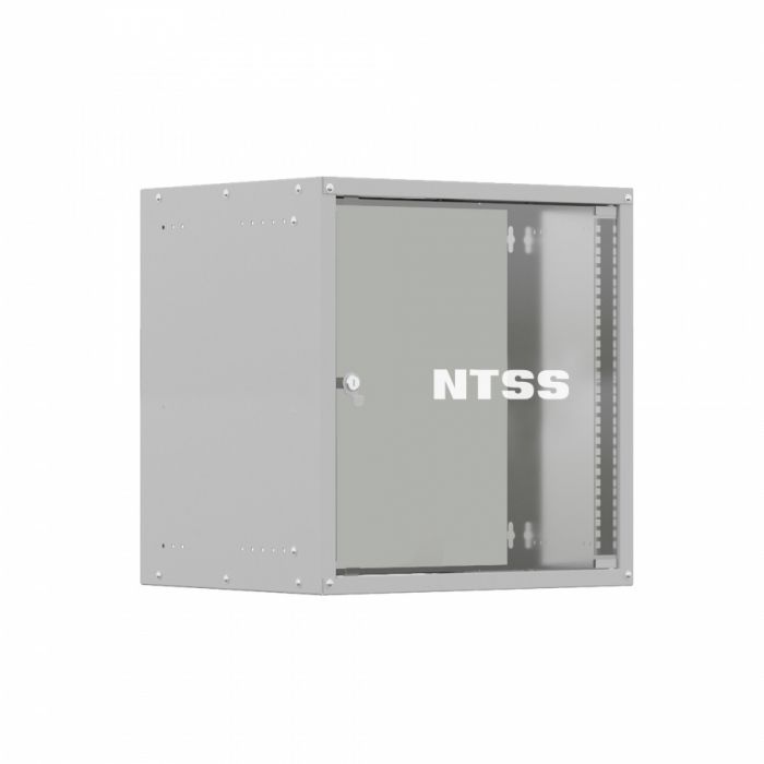 Шкаф настенный телекоммуникационный NTSS LIME 18U 550х600х900мм, 2 профиля 19, дверь стеклянная, боковые стенки несъемные, разобранный, серый RAL 7035