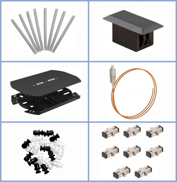 Кросс NTSS оптический 19'' укомплектованный 3U, 64 порта SC/UPC, 50/125 мкм (планки, сплайс-кассета 2шт, пигтейлы, КДЗС, адаптеры) серый RAL 7035