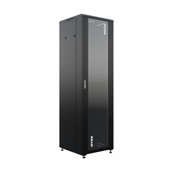 Шкаф напольный универсальный серверный NTSS R 42U 600х600мм, 4 профиля 19, двери стекло и сплошная металл, боковые стенки съемные, регулируемые опоры, разобранный, черный RAL 9005