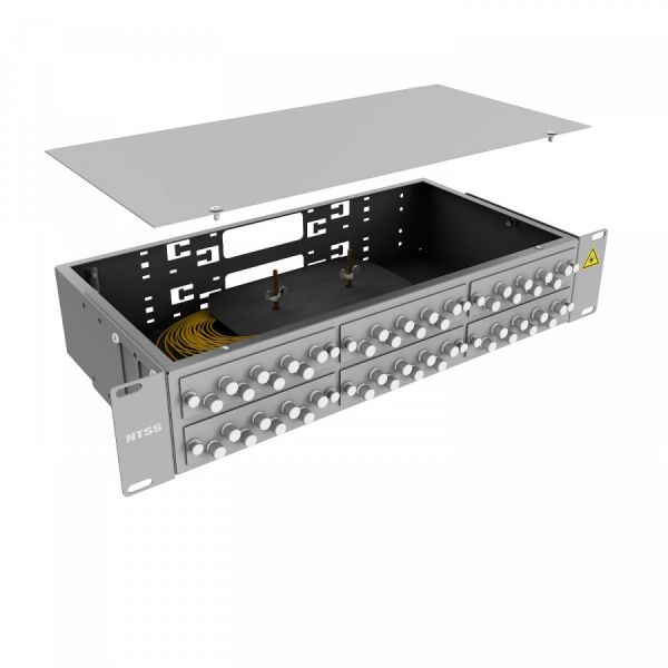 Кросс 19" NTSS PREMIUM, предсобранный 2U, 48 портов FC/UPC, 9/125 мкм (планки, сплайс-кассета 2шт, пигтейлы, КДЗС, адаптеры)