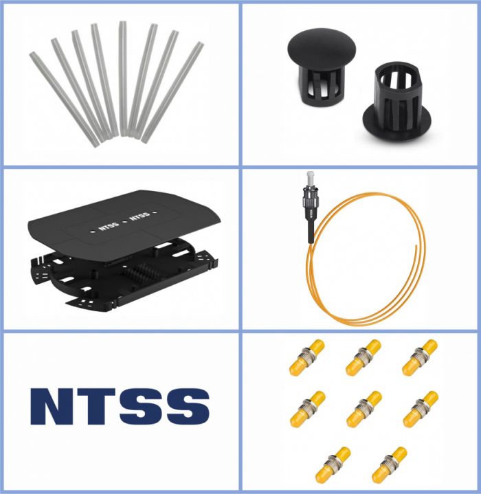 Кросс NTSS оптический 19'' укомплектованный 2U, 96 портов ST/UPC, 9/125 мкм (сплошная панель, сплайс-кассета 3шт, пигтейлы, КДЗС, адаптеры) черный RAL 9005