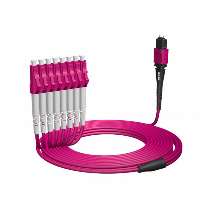 Волоконно-оптическая сборка fan-out NTSS 8ов, MPO/UPC (male)-LC/UPC, 50/125 OM4, внутренний, вывод 0.5м, буфер 2.0мм, 1м, LSZH