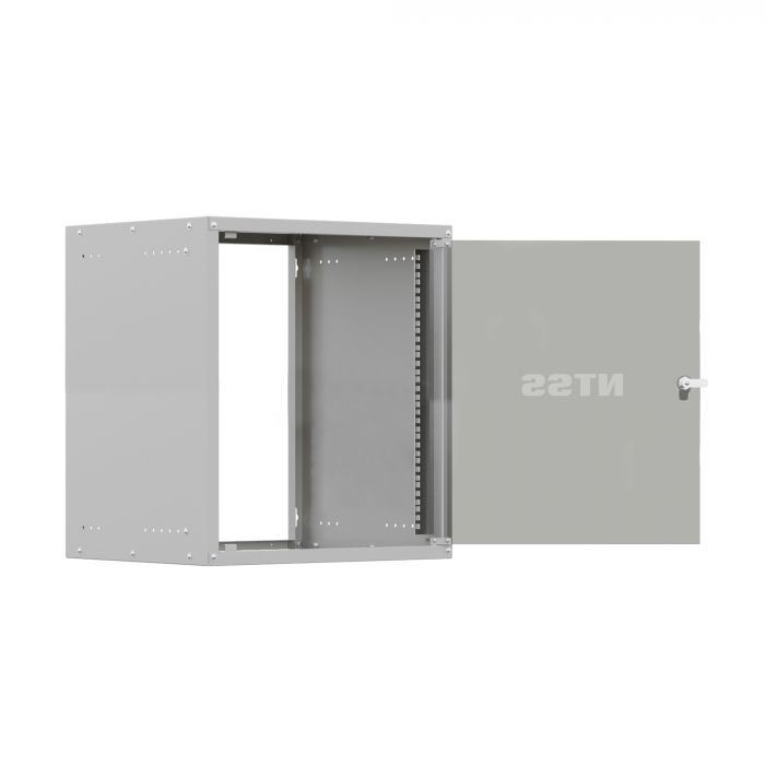 Шкаф настенный телекоммуникационный NTSS LIME 9U 550х600х500мм, 2 профиля 19, дверь стеклянная, боковые стенки несъемные, разобранный, серый RAL 7035