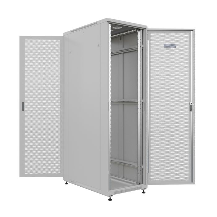 Шкаф напольный универсальный серверный NTSS R 42U 800х1000мм, 4 профиля 19, двери перфорированная и перфорированная, боковые стенки съемные, регулируемые опоры, разобранный, серый RAL 7035
