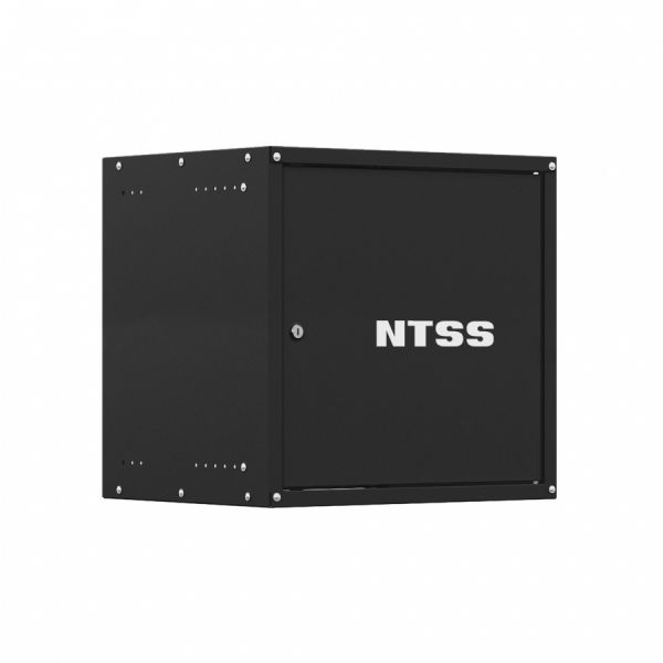 Шкаф настенный телекоммуникационный NTSS LIME 9U 550х450х500мм, 2 профиля 19, дверь сплошная металл, боковые стенки несъемные, разобранный, черный RAL 9005