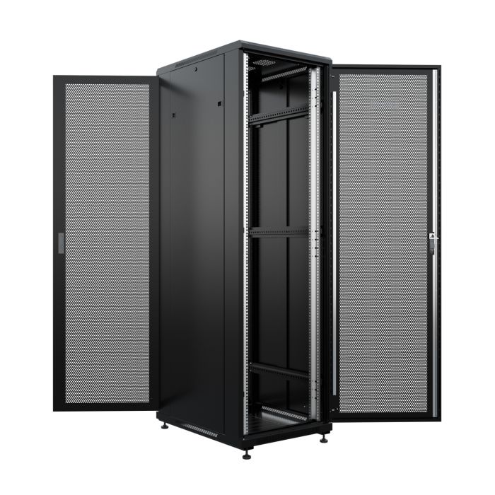 Шкаф напольный универсальный серверный NTSS R 42U 600х800мм, 4 профиля 19, двери перфорированная и перфорированная, боковые стенки съемные, регулируемые опоры, разобранный, черный RAL 9005