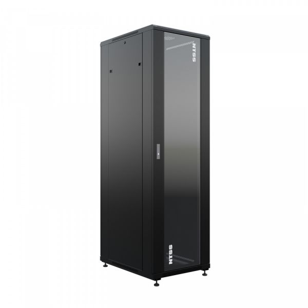 Шкаф напольный универсальный серверный NTSS R 22U 600х800мм, 4 профиля 19, двери стекло и сплошная металл, боковые стенки съемные, регулируемые опоры, разобранный, черный RAL 9005