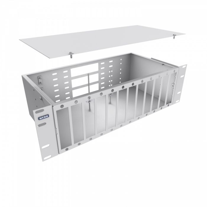 Кросс NTSS оптический 19'' укомплектованный 3U, 64 порта LC/UPC duplex, 50/125 мкм ОМ4 (планки, сплайс-кассета 4шт, пигтейлы, КДЗС, адаптеры) серый RAL 7035
