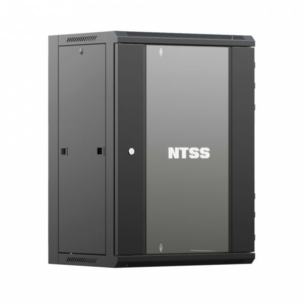 Шкаф настенный телекоммуникационный NTSS W 18U 600х600х964мм, 2 профиля 19, дверь стеклянная, боковые стенки съемные, задняя стенка, разобранный, черный RAL 9005