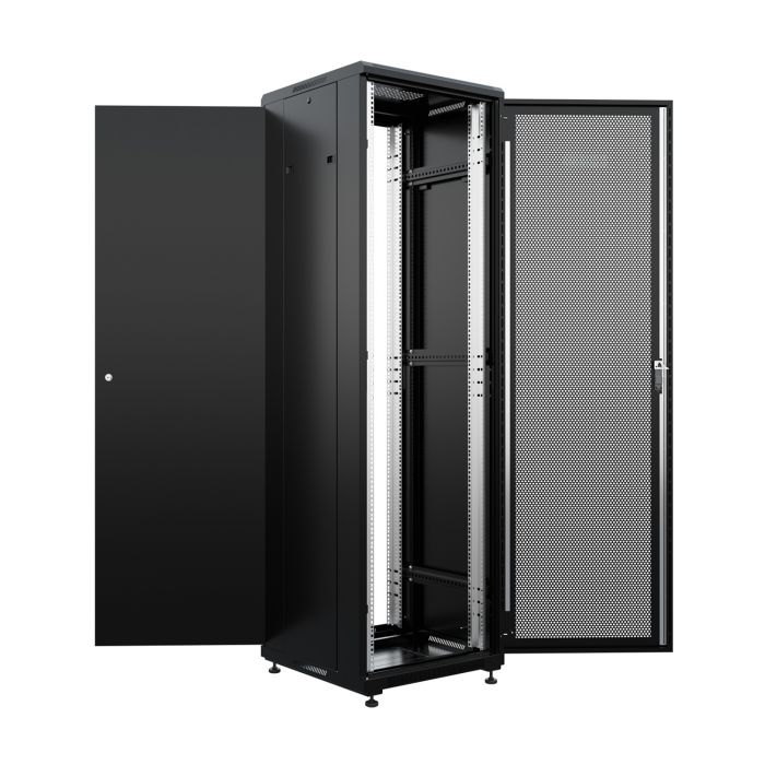 Шкаф напольный универсальный серверный NTSS R 32U 600х600мм, 4 профиля 19, двери перфорированная и сплошная металл, боковые стенки съемные, регулируемые опоры, разобранный, черный RAL 9005