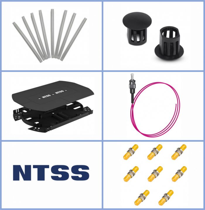 Кросс NTSS оптический 19'' укомплектованный 2U, 96 портов ST/UPC, 50/125 мкм ОМ4 (сплошная панель, сплайс-кассета 3шт, пигтейлы, КДЗС, адаптеры) серый RAL 7035