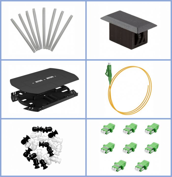 Кросс NTSS оптический настенный, укомплектованный, 96 портов LC/APC duplex, 9/125мкм (планки, сплайс-кассета 6шт, пигтейлы, КДЗС, адаптеры) серый RAL 7035