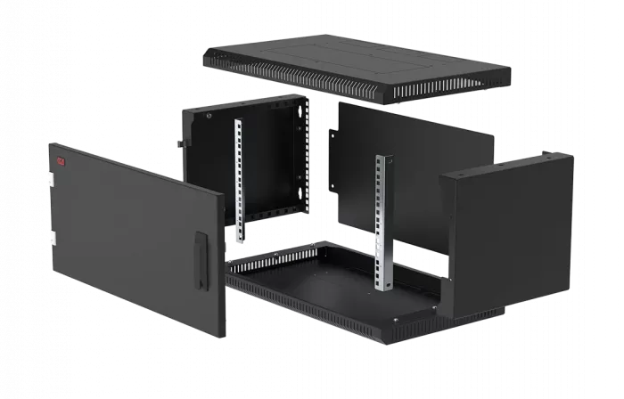 Шкаф телекоммуникационный настенный разборный черный 19”,6U(600x350), ШТ-НСр-6U-600-350-М-Ч дверь металл ССД