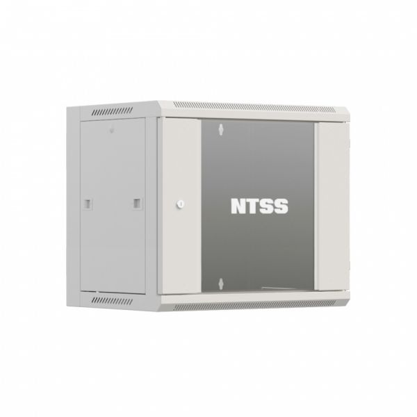 Шкаф настенный телекоммуникационный NTSS W 12U 600х450х635мм, 2 профиля 19, дверь стеклянная, боковые стенки съемные, задняя стенка, разобранный, серый RAL 7035