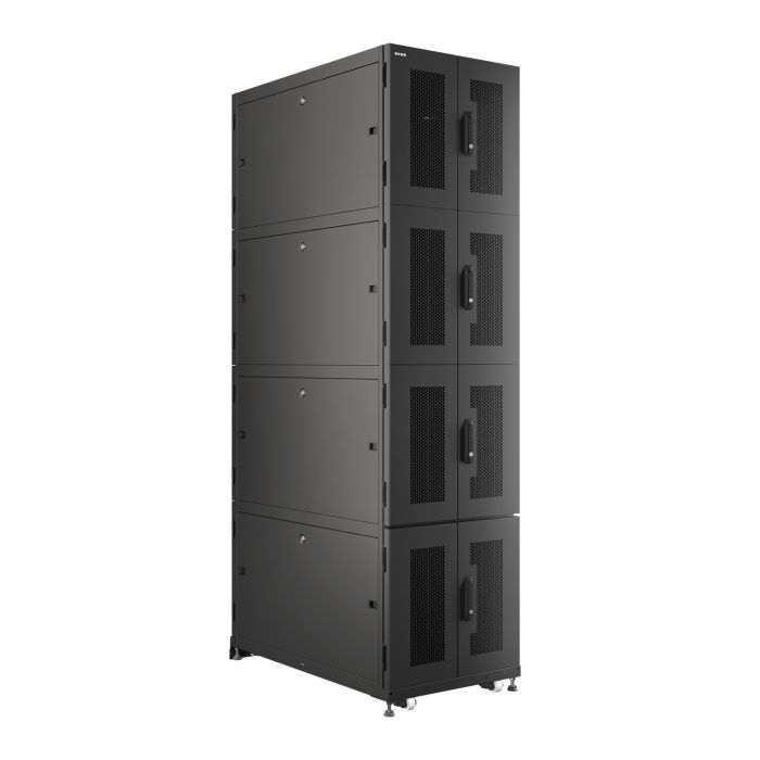 Шкаф напольный серверный NTSS CoDS 48U 750х1200мм, 4 секции по 11U, двойные боковые стенки, панель потолка и пола с щеточными вводами, двери перфорированная и перфорированная двухстворчатая, регулируемые опоры, ролики, черный RAL 9005