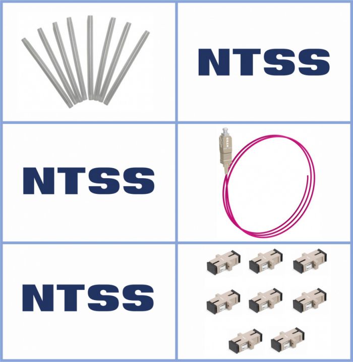 Кросс NTSS оптический настенный Мини, укомплектованный, 2 порта LC/UPC duplex, 50/125 мкм ОМ4 (сплошная панель, ложемент, пигтейлы, КДЗС, адаптеры) серый RAL 7035