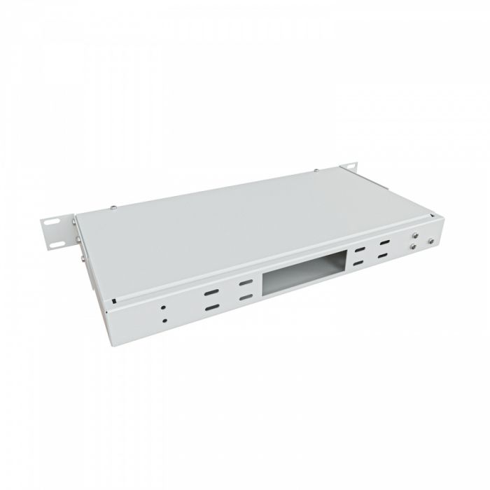Кросс NTSS оптический 19'' укомплектованный 1U, 24 порта SC/UPC duplex, 50/125 мкм ОМ4 (сплошная панель, сплайс-кассета 2шт, пигтейлы, КДЗС, адаптеры) серый RAL 7035
