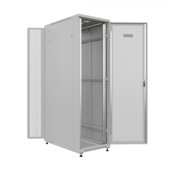 Шкаф напольный универсальный серверный NTSS R 47U 800х1200мм, 4 профиля 19, двери перфорированная и перфорированная двухстворчатая, боковые стенки съемные, регулируемые опоры, разобранный, серый RAL 7035