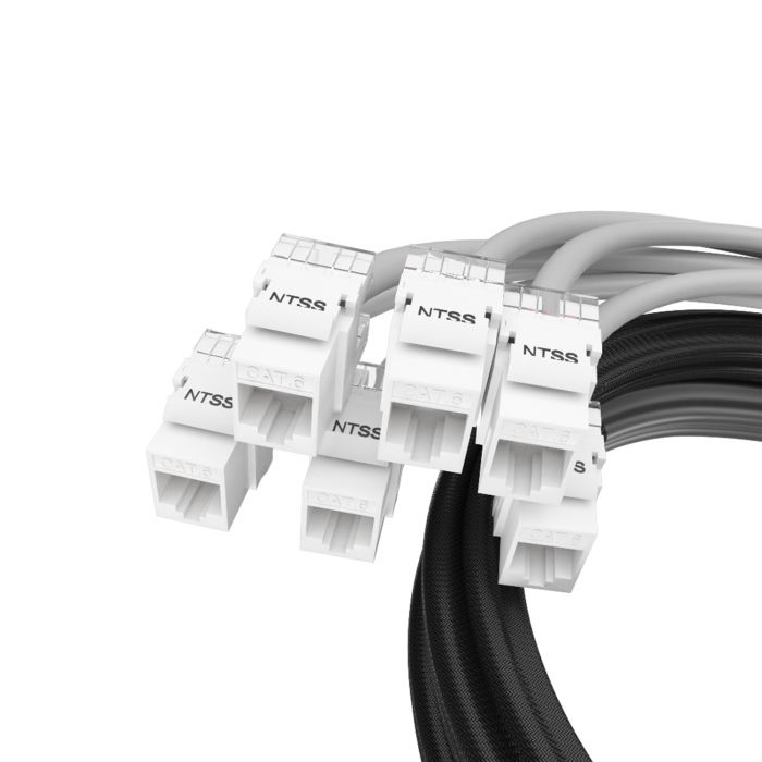 Кабельная сборка NTSS PREMIUM 12pc, UTP CAT6, оконцована разъемами KEYSTONE RJ45 UTP CAT6, заделка в чулке, вывод 0.6м, длина 19м, LSZH, серый