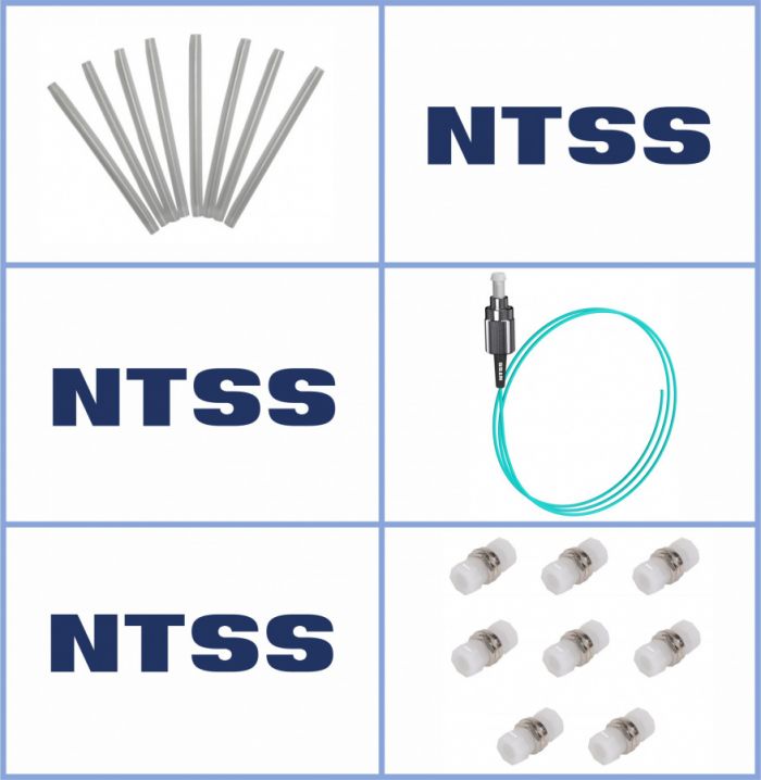 Кросс NTSS оптический настенный Мини, укомплектованный, 8 портов FC/UPC, 50/125 мкм ОМ3 (сплошная панель, ложемент, пигтейлы, КДЗС, адаптеры) серый RAL 7035