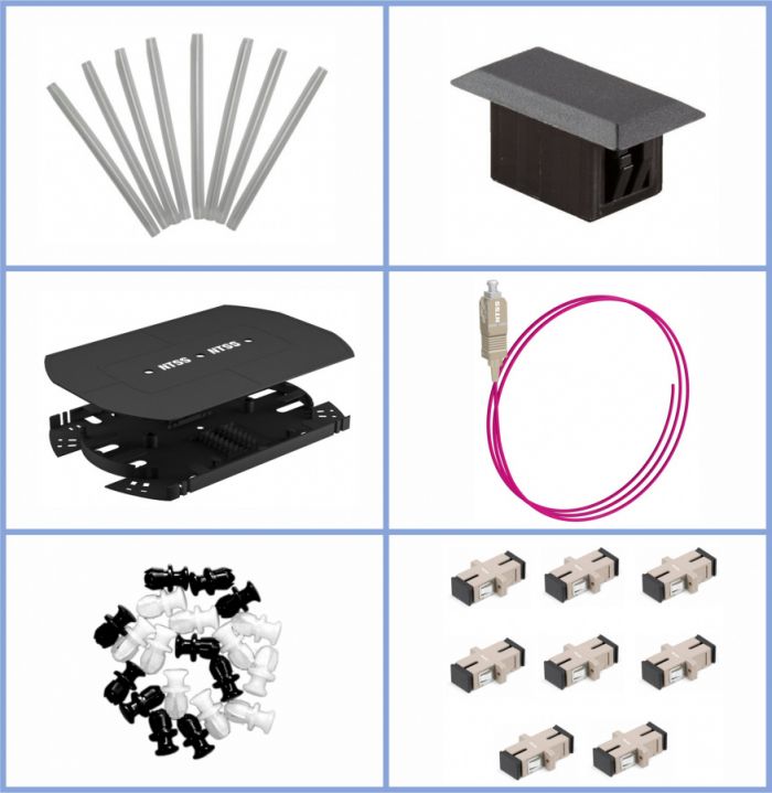 Кросс NTSS оптический 19'' укомплектованный 3U, 64 порта SC/UPC, 50/125 мкм ОМ4 (планки, сплайс-кассета 2шт, пигтейлы, КДЗС, адаптеры) серый RAL 7035