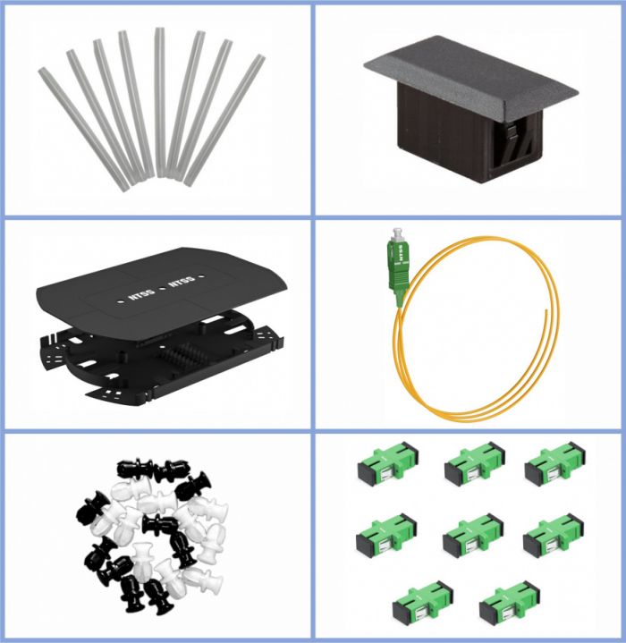 Кросс NTSS оптический 19'' укомплектованный 1U, 12 портов SC/APC, 9/125 мкм (планки, сплайс-кассета, пигтейлы, КДЗС, адаптеры) серый RAL 7035