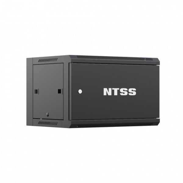 Шкаф настенный телекоммуникационный NTSS W 9U 600х450х500мм, 2 профиля 19, дверь сплошная металл, боковые стенки съемные, разобранный, черный RAL 9005