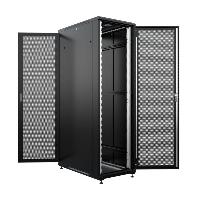 Шкаф напольный универсальный серверный NTSS R 47U 600х1000мм, 4 профиля 19, двери перфорированная и перфорированная, боковые стенки съемные, регулируемые опоры, разобранный, черный RAL 9005