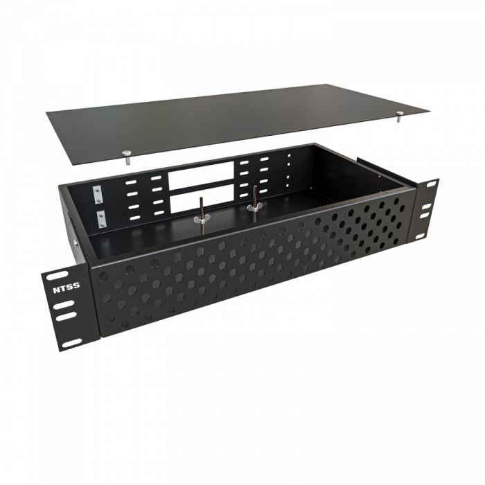 Кросс NTSS оптический 19'' укомплектованный 2U, 96 портов ST/UPC, 50/125 мкм (сплошная панель, сплайс-кассета 3шт, пигтейлы, КДЗС, адаптеры) черный RAL 9005