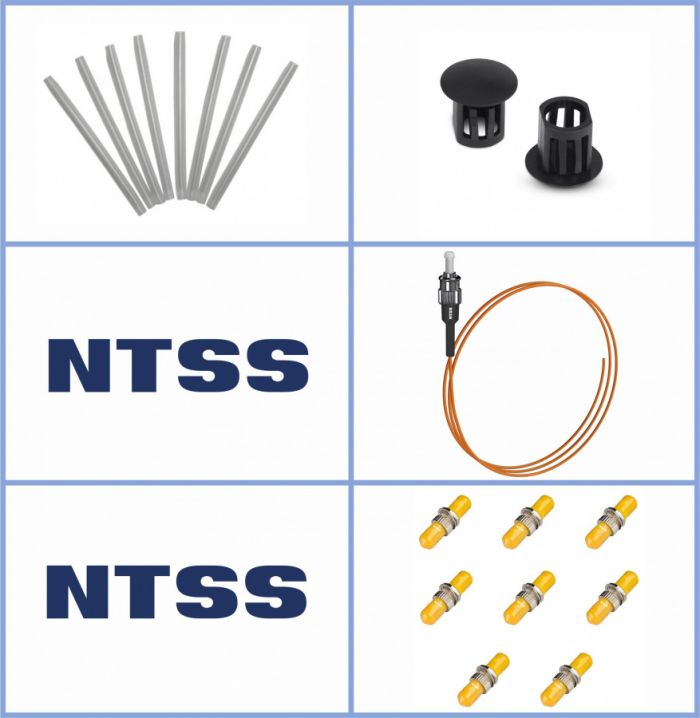 Кросс NTSS оптический настенный Микро 8, укомплектованный, 4 порта ST/UPC, 62.5/125 мкм (сплошная панель, ложемент, пигтейлы, КДЗС, адаптеры) серый RAL 7035