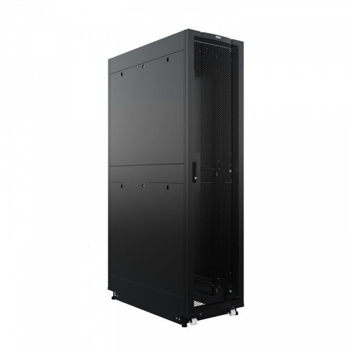 Шкаф напольный для ЦОД серверный NTSS ПРОЦОД PCM 42U 600х1200мм, 4 профиля 19, двойные боковые стенки, панель потолка с вводами, без панели пола, двери перфорированная и перфорированная двухстворчатая, регулируемые опоры, ролики, сварной каркас, черный RAL 9005