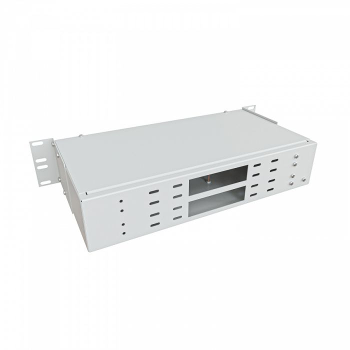 Кросс NTSS оптический 19'' укомплектованный 2U, 96 портов ST/UPC, 9/125 мкм (сплошная панель, сплайс-кассета 3шт, пигтейлы, КДЗС, адаптеры) серый RAL 7035