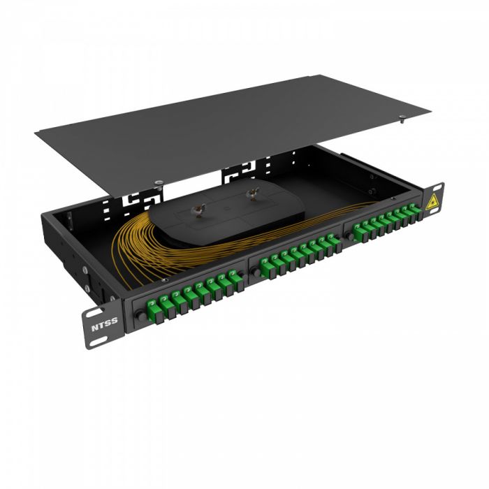 Кросс 19" NTSS PREMIUM, предсобранный 1U, 24 порта SC/APC, 9/125 мкм, черный