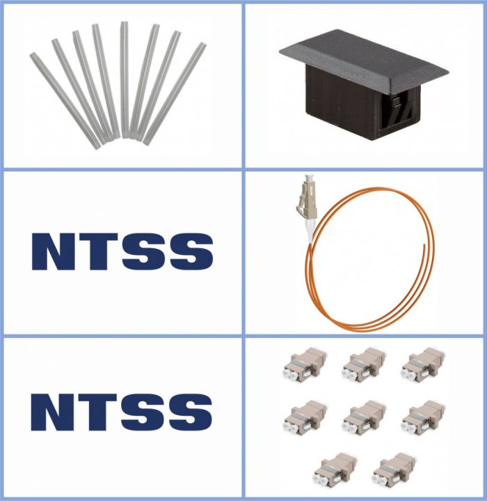 Кросс NTSS оптический настенный Микро, укомплектованный, 2 порта LC/UPC duplex, 50/125 мкм (сплошная панель, ложемент, пигтейлы, КДЗС, адаптеры) серый RAL 7035